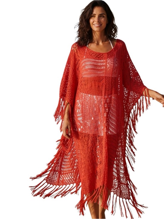 Lauren Ralph Lauren Tops - Lauren Ralph Lauren Boho Vibrant Long Fringe Crochet Open knit Poncho. L/XL